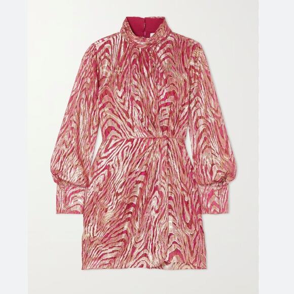 NWT Jonathan Simkhai Halen Ruched Metallic fil coupé silk-blend moire Dress - Picture 4 of 12